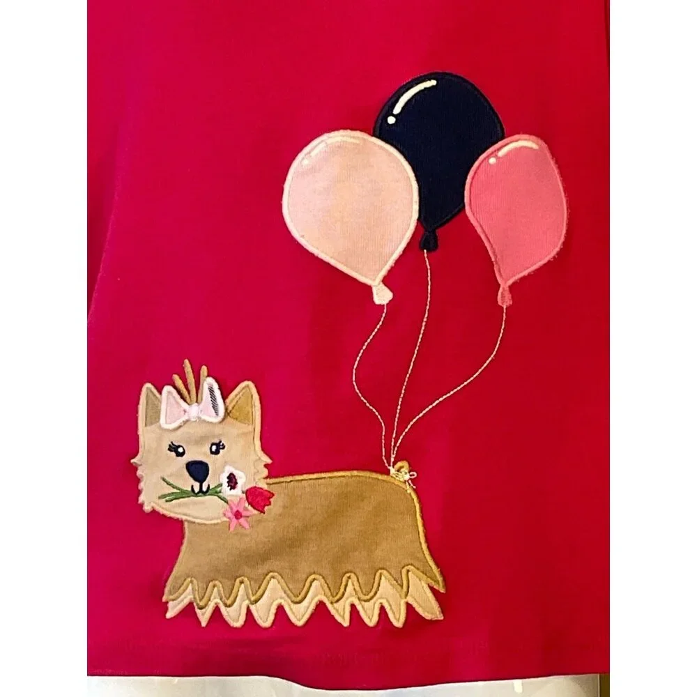 Gymboree Girls Embroidered Preppy Puppy Applique Balloons Hot Pink Cotton Tee 4T